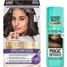 L'Oréal Paris Excellence Creme Hair Color 5.11 Ultra Ash Light Brown & Magic Retouch Brown Instant Root Concealer Spray 1 pcs + 75 ml