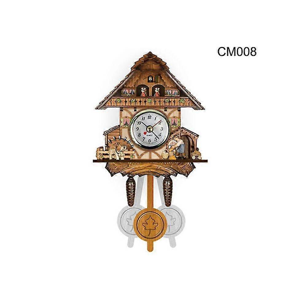 (H) Cuckoo Clock Wall Clock Handicraft Vintage Wooden Cuckoo Tree House Clock For Bedroom Living Room School Office