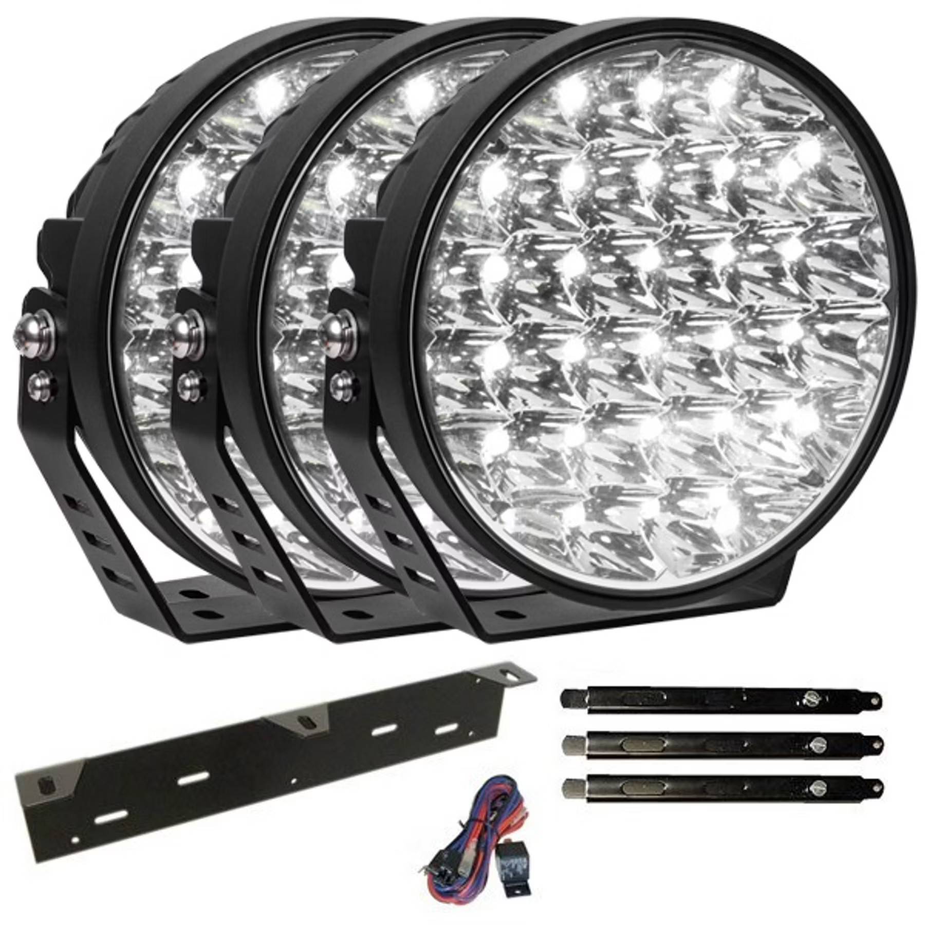 Extraljus paket 3 st Ledforce MegaBeam 160W LED 9" inkl. extraljushållare, stag och reläkabelsats
