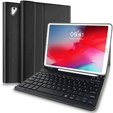 QWERTZ Hülle für iPad 9.7 2018 (6. Generation)/2017 (5. Generation)/Pro 9.7/Air 2/Air 1 - Slim Schutzhülle Mit Pencil Halter und Wireless Tastatur (Schwarz)