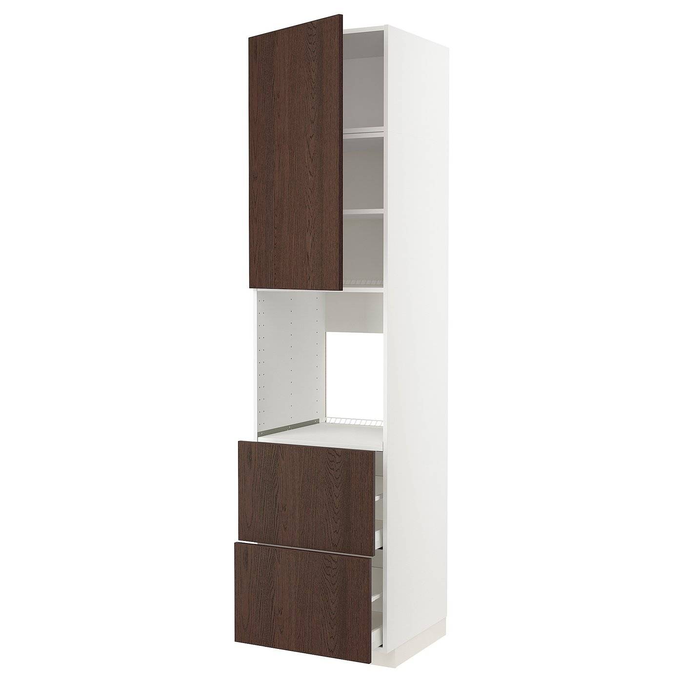 METOD / MAXIMERA högskåp för ugn + dörr/2 lådor, vit/Sinarp brun, 60x60x240 cm