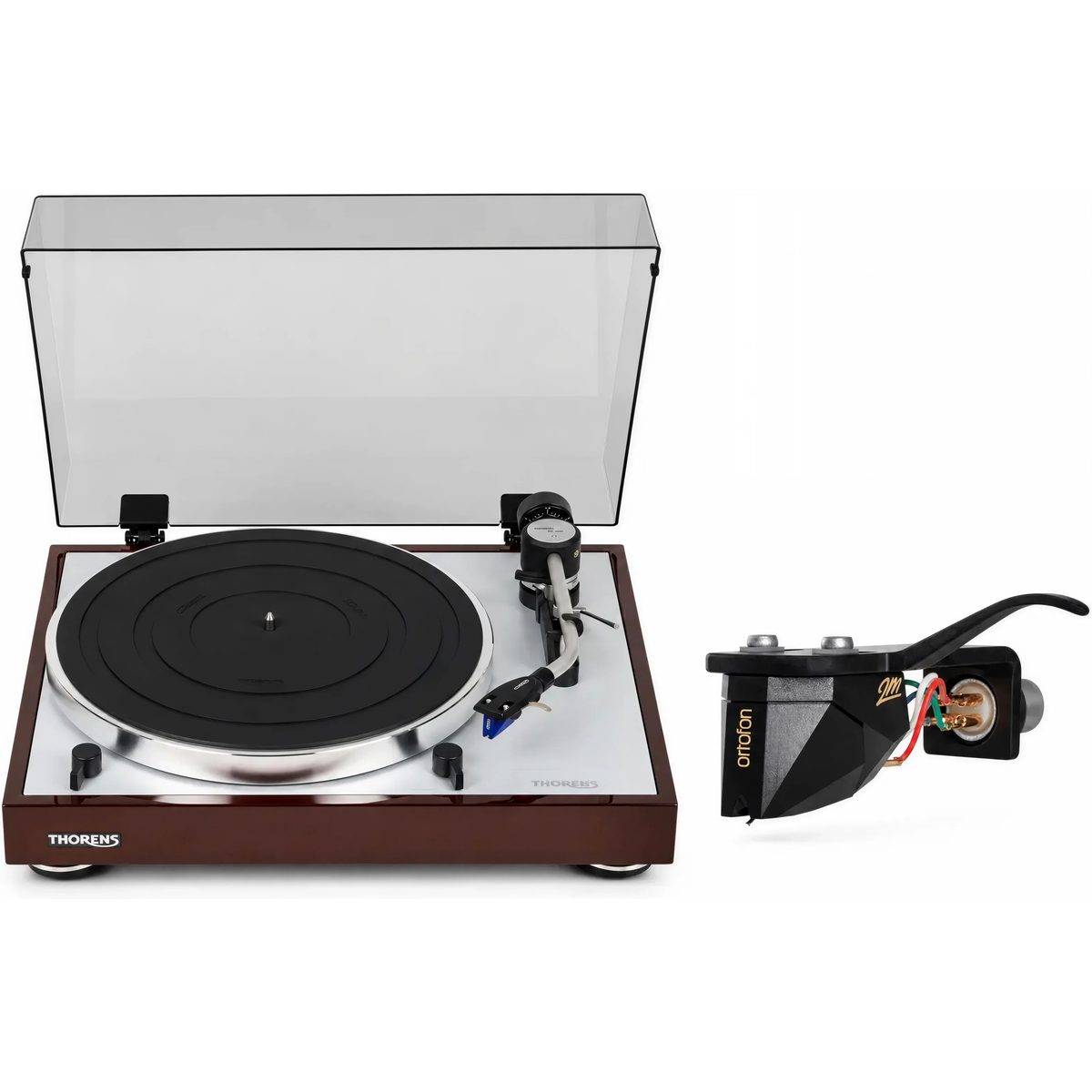 Thorens + Ortofon 2M Black Premounted + TD 403 DD lakeret valnød.