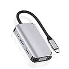 Hub Adaptateur USB C, 4 sv 1 USB de typ C vers HDMI 4K, VGA, USB 3.0 et USB-C PD Station d'accueil multiport kompatibel med MacBook-serien, Chromebook, Zenbook, etc. appareils de Type C