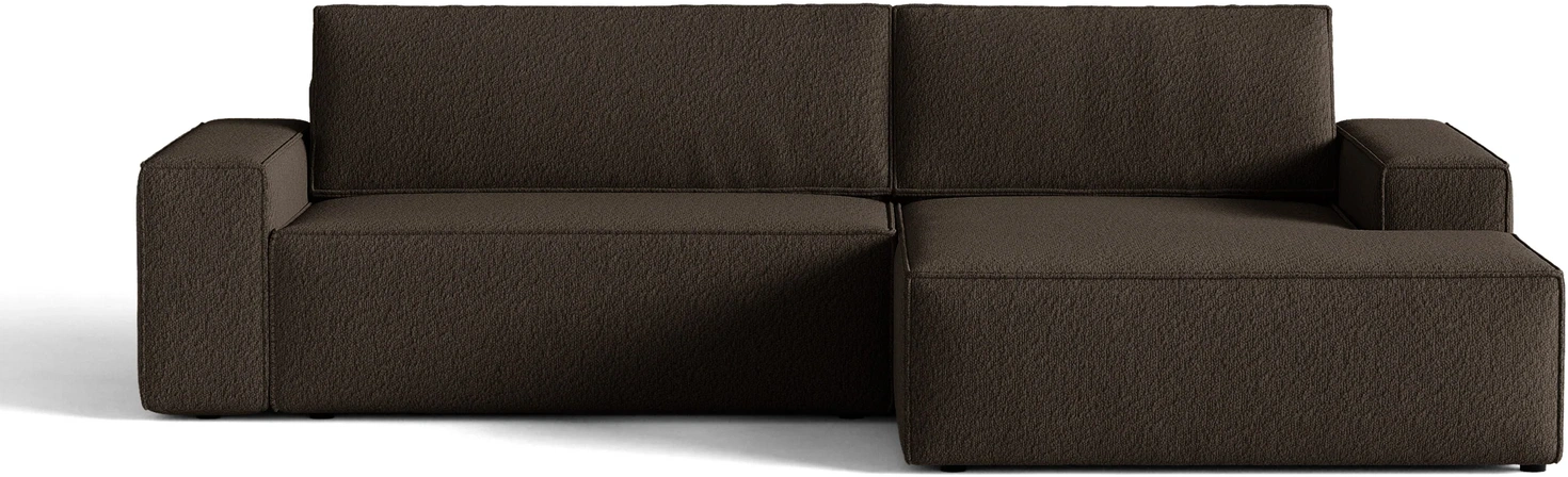 Sovesofa hjørnesofa Micadoni Jodie, højrevendt chaiselong, brun bouclé, opbevaring, liggemål 130x200 cm
