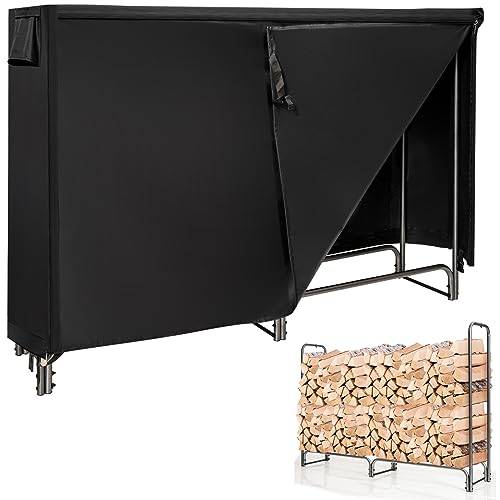 COSTWAY Vedhylla utomhus metall, 184 x 35,5 x 122,5 cm, vedhylla med vattentätt lock, vedställ, vedhylla för utomhusbruk