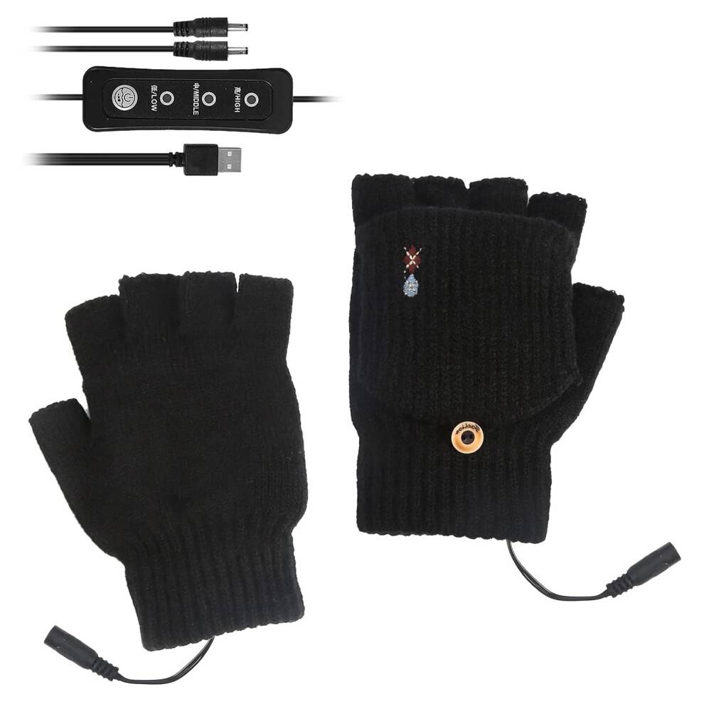 USB Heated Gloves Winter Knitted Electric Heated Gloves Washable for Indoor or Outdoor Both Men and Women Black