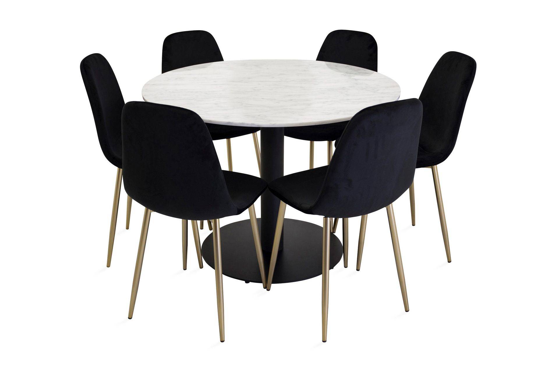 Venture Home Admira Matgrupp 106 cm Rund Marmor med 6 Pontus Köksstol - Sammet Grå/Svart Matgrupper Grå,Svart Sten