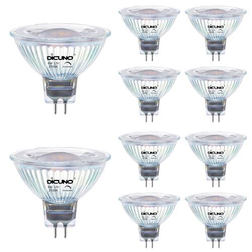DiCUNO Dimmbar GU5.3 LED Lampe 6W, ersetzt 60W Halogenstrahler, MR16 LED Spot Warmweiß 2700K, 420LM, GU5.3 LED 12V, Einbaustrahler mit Bi-Pin Sockel, 40° Abstrahlwinkel, CRI82, 10er Pack