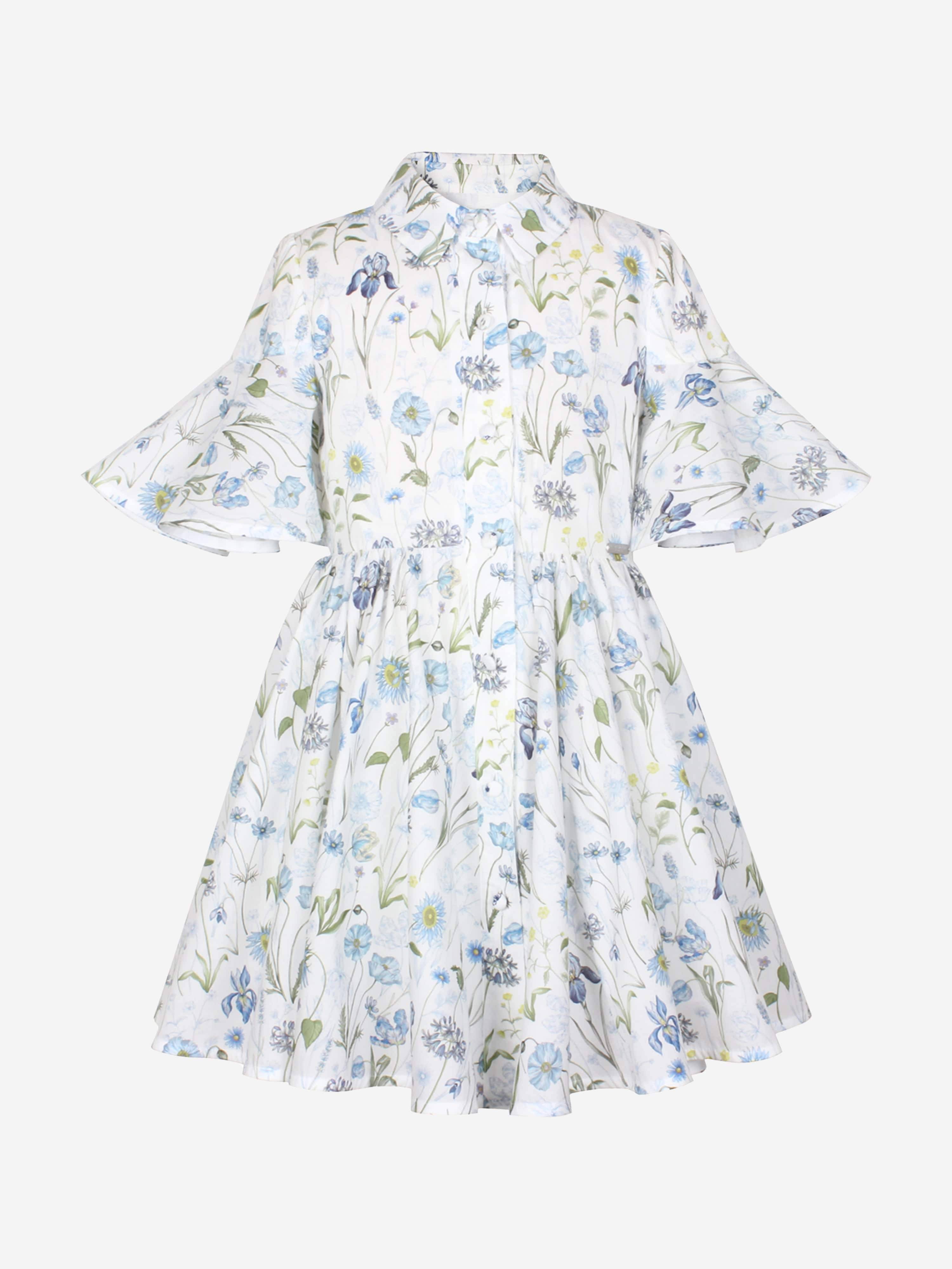 Jessie And James Girls Little Sister Blue Medaow Print Dress in Blue - Blue / 10 Yrs (10 Yrs)