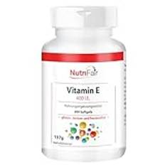 Vitamin E 400 I.U. - med 268 mg vitamin E per softgel - 200 softgels - högdos - tysk produktion och laboratorietestning - NutriFair | Premium & Fair