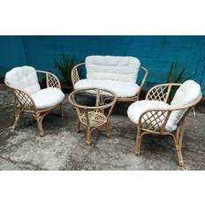 Capri kurvemøbelsæt i natur-rattan med sofa, bord og 2 stole