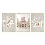 Hava Artwork ® Islamisk Affischsats, Abu Dhabi - Islam-Dekoration, Bilder (3 x 50 x 70 cm Utan Ram)