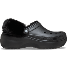 Crocs women Classic Platform Fuzz Lined Clogs Black 36