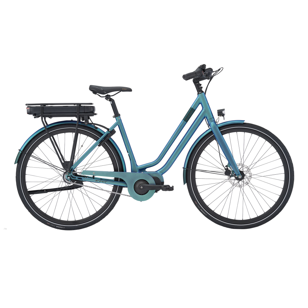 Elcykel E-Fly Via Center N7 - Green Metallic Mat med indvendig gear og fodbremse Str. 53 (170-185cm Personhøjde).