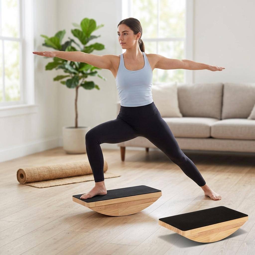 Naturlig Trä Yoga Balansbräda Anti-halkyta för Coreträning Inomhus Utomhus Hemträning Vuxna