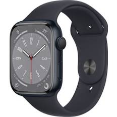 Apple Watch Series 8 Aluminium 45 mm (2022) | GPS + Cellular | Midnatt | Sportband Midnatt M/L