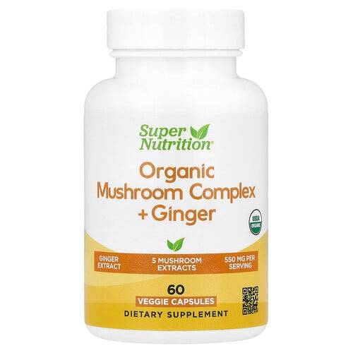 Super Nutrition  Organic Mushroom Complex + Ginger  60 Veggie Capsules