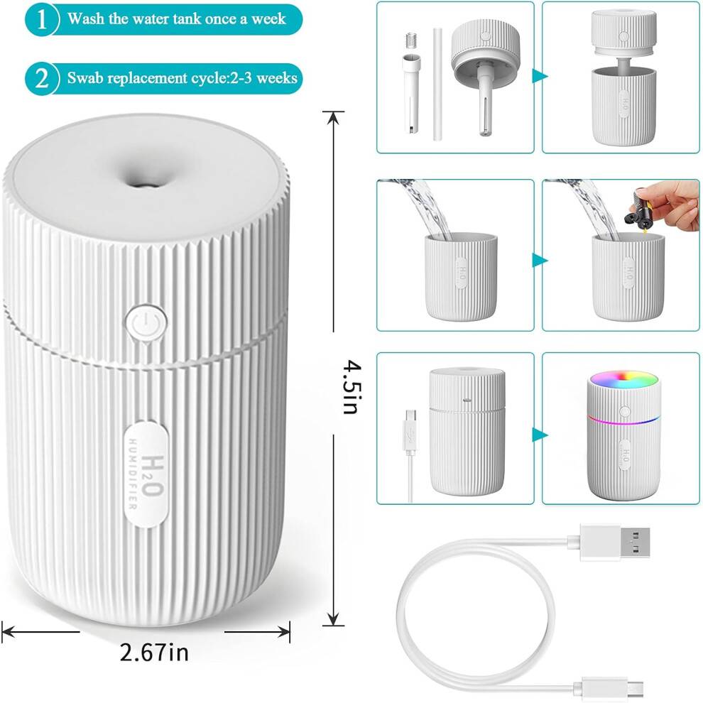 Stille mini-luftfugter, bærbar via USB med automatisk slukning, ultralydsteknologi til sikker, kontinuerlig fugtgivning derhjemme, på kontoret
