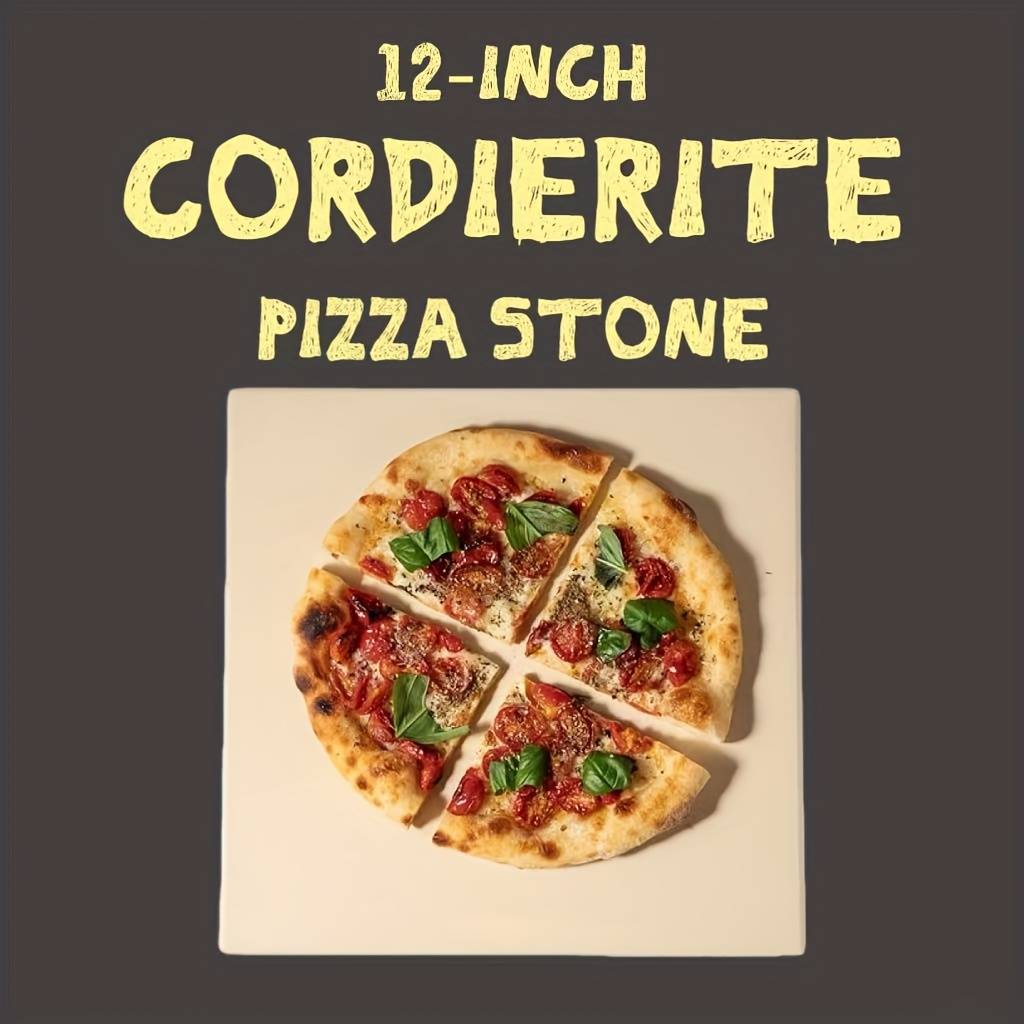 Premium 12-inch Square Cordierite Pizza Stone - Fits Most Standard Home Ovens, High Heat Resistant Baking Stone For Oven & Grill, Family-sized For 2-4 , Maker For Pizza, Bread, Naan