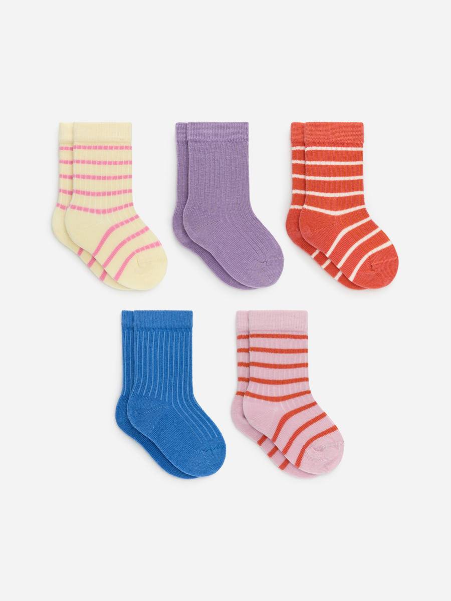 ARKET Rib Knit Baby Socks, 5 Pairs -Pink, 19/21