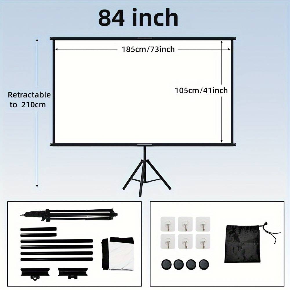 TEMU Projection Screen With Stand Outdoor Projector Screen 16:9 And Tripod Stand, Portable Projection Screen On , Wall Mounted, Lightweight And Compact, Easy To Set Up, Suitable For Home Theater