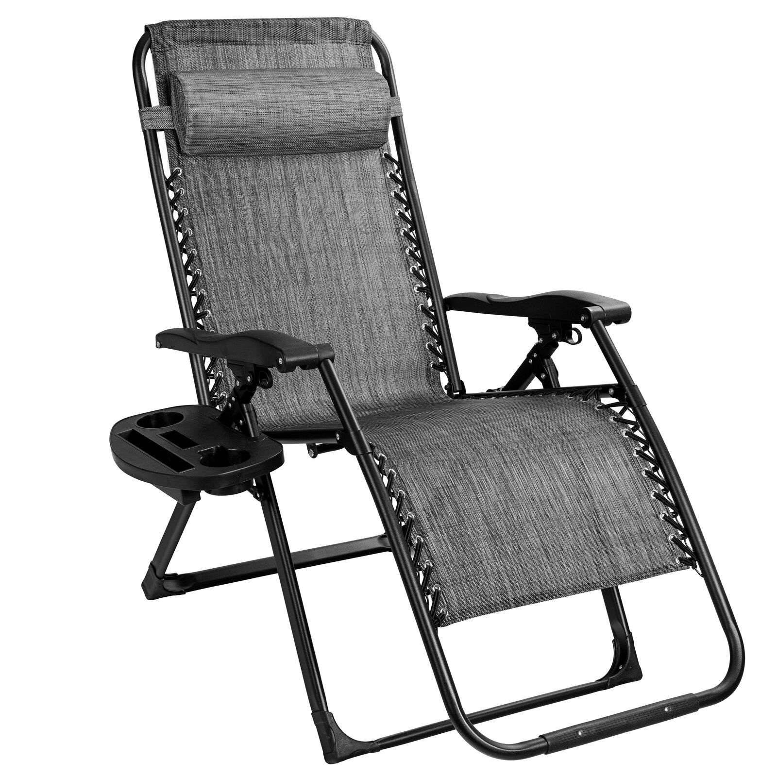 Zero Gravity Lounge Chair med mugghållare, 500 lb, grå
