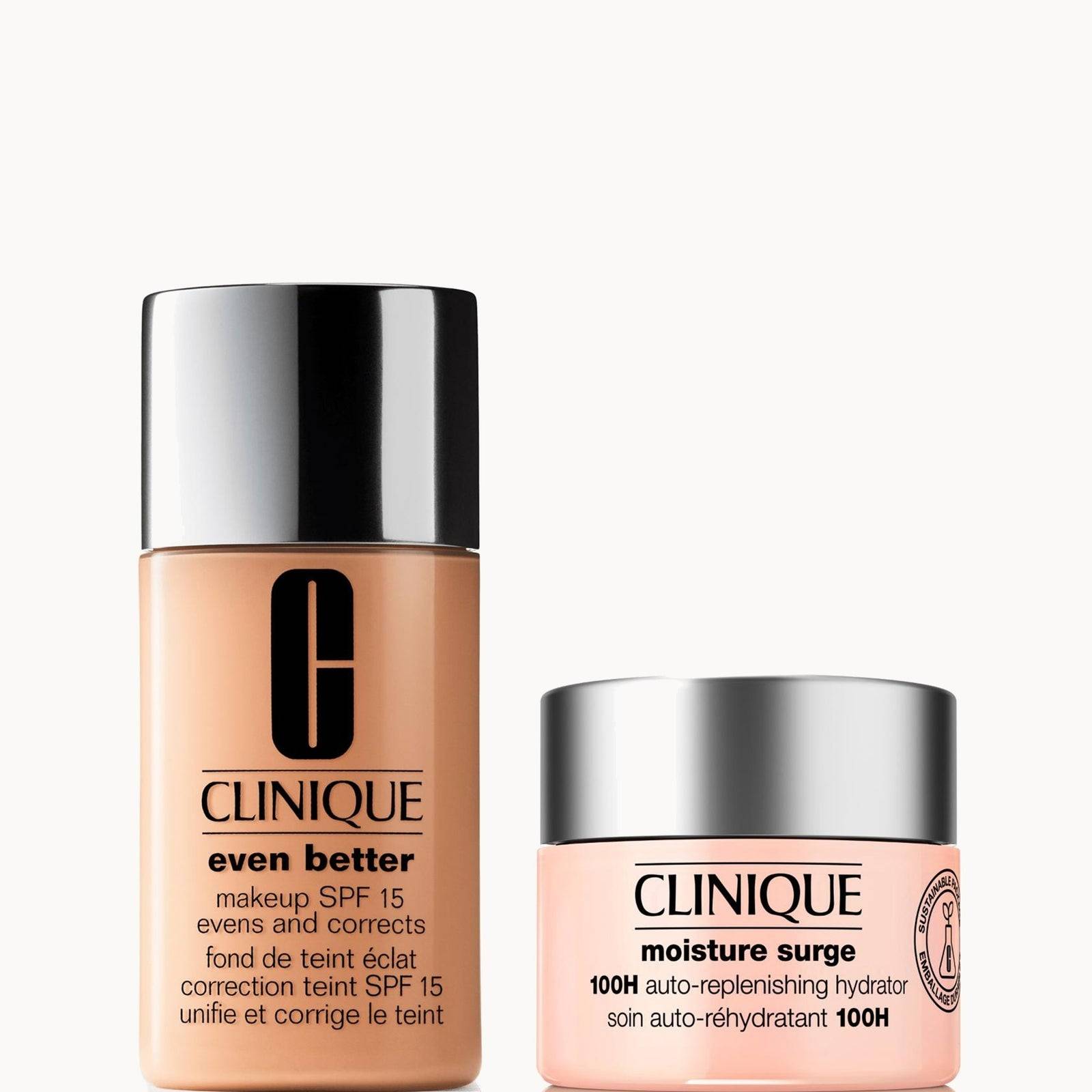 Clinique Even Better Vitamin Makeup Foundation & Moisture Surge 100H Hydrator Moisturiser Bundle (Various Shades) - WN 01 Flax