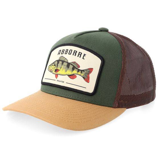Skillfish - Grön trucker Keps - Kids Abborre Stor Dark Green/Brown A-frame Trucker @ Hatstore