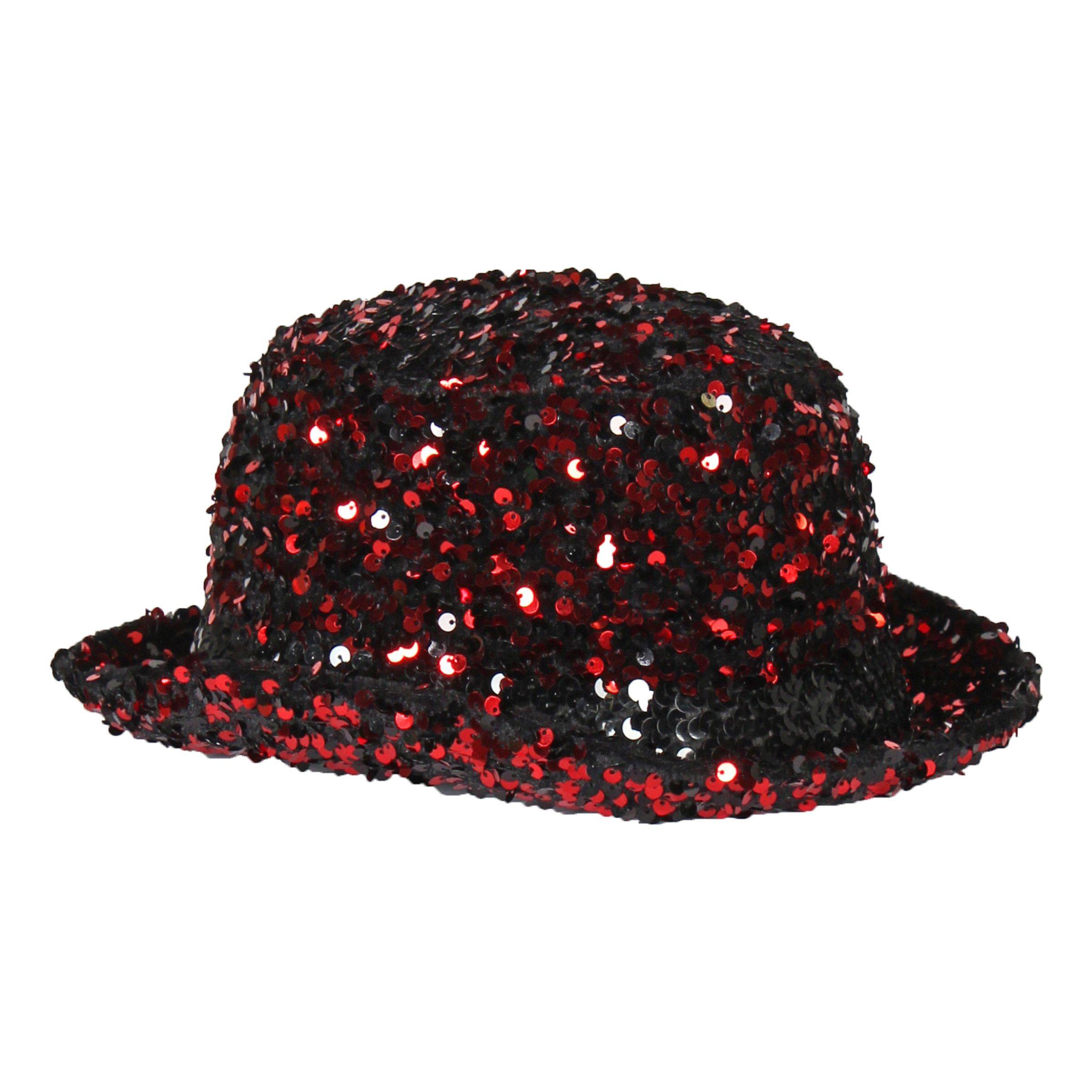 Bowlerhat Paljethat Sort/Rød Deluxe - 58