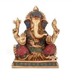 Ganesha Statue flerfarvet med udsmykning - 20 cm.