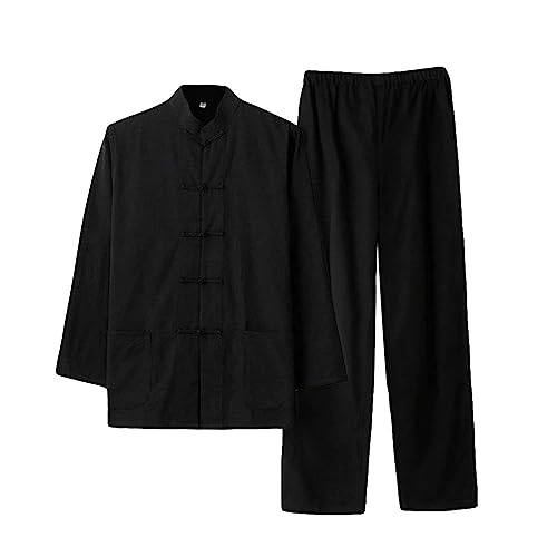 G-LIKE Kinesisk traditionell kampsport kostym Kung Fu Tai Chi klassisk Tangzhuang långärmad skjorta byxor träningsuniform träningsoverall, Svart, L