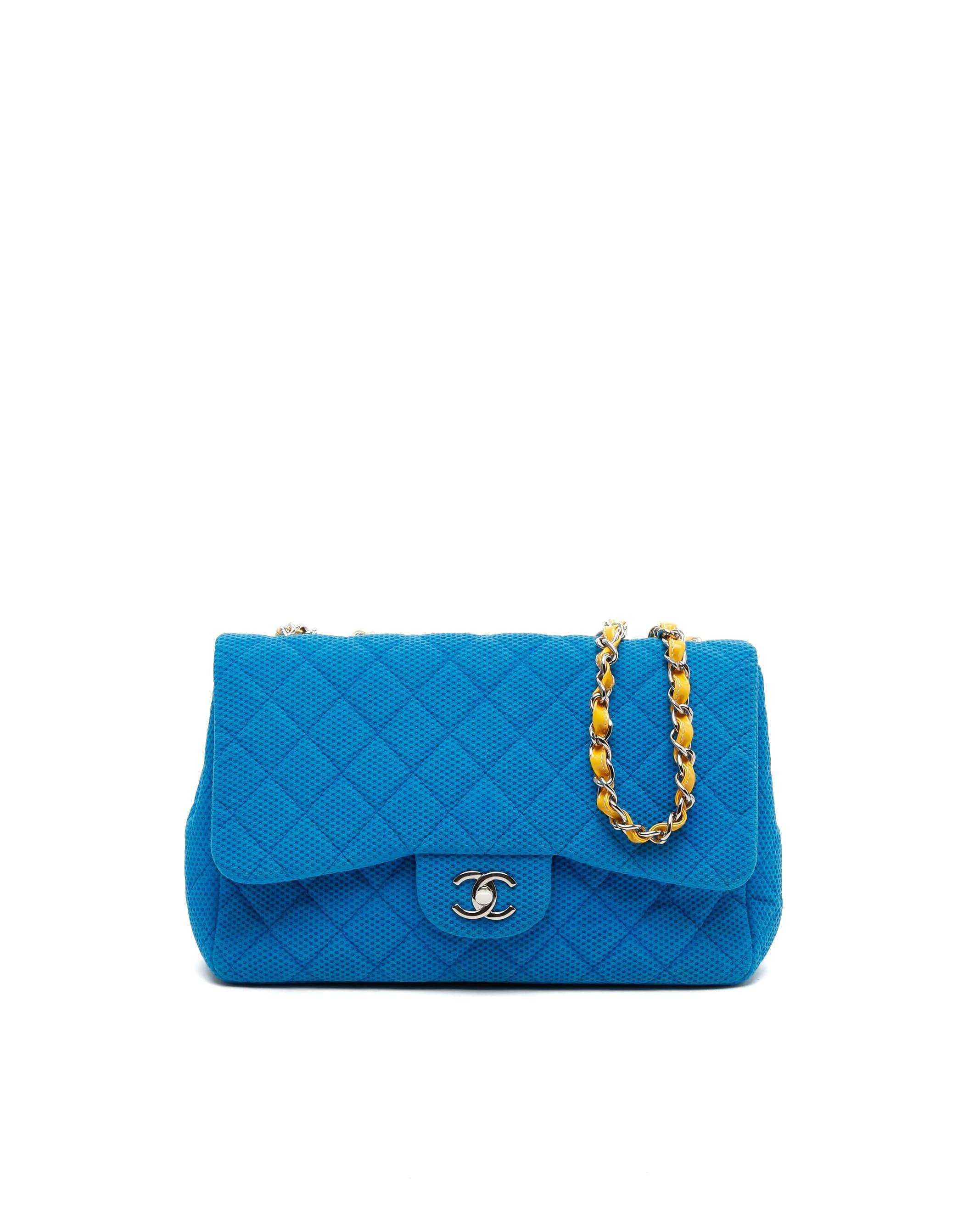 Chanel Classic Jumbo Perforated Jersey Single Flap Bag - Blue - One Size