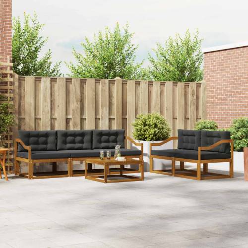 Utomhussoffset med kudde 6 pcs Naturlig och Antracit