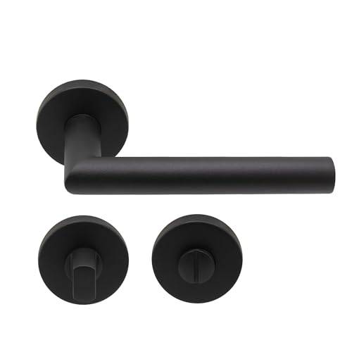 KARATINTL handtagsset wc svart, wc dörrhandtagsset svart, badrum dörrhandtag, svart matt för badrum DIN-standard (svart-WC/badrum)