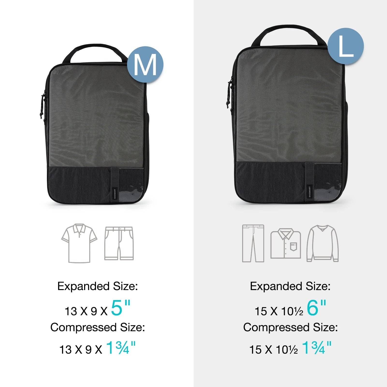 BAGSMART Compression Packing Cubes Travel Organizer Set - 2PC Black / China Mainland