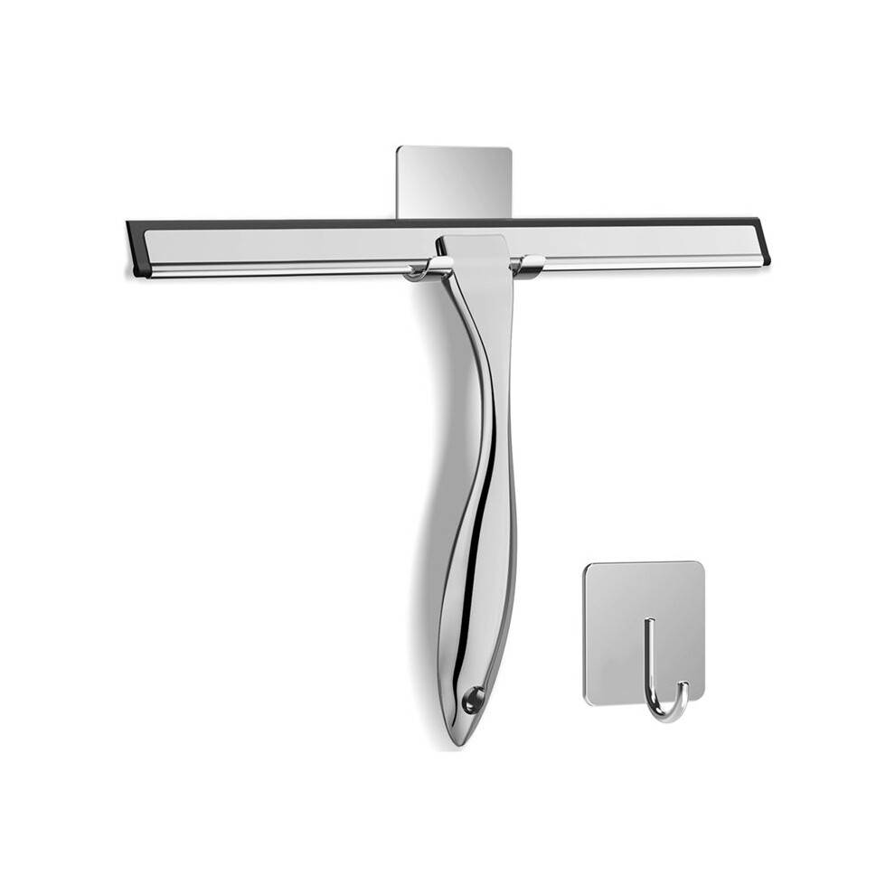 Stainless Steel Shower Squeegee with Adhesive Hook - Multipurpose Glass Cleaner for Windows, Bathrooms, Car Mirrors
