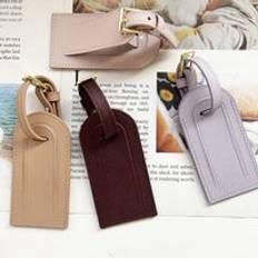 Personalized promotion gift baggage tags travel name genuine saffiano leather luggage tag with buckle