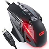QYD Spelmus 8 programmerbara knappar 7200 DPI optisk sensor USB dator mus – med-kabel och bekvämt handtag LED RGB belysning PC-möss, svart