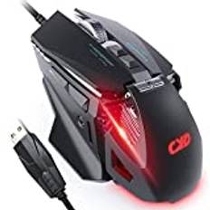 QYD Spelmus 8 programmerbara knappar 7200 DPI optisk sensor USB dator mus – med-kabel och bekvämt handtag LED RGB belysning PC-möss, svart