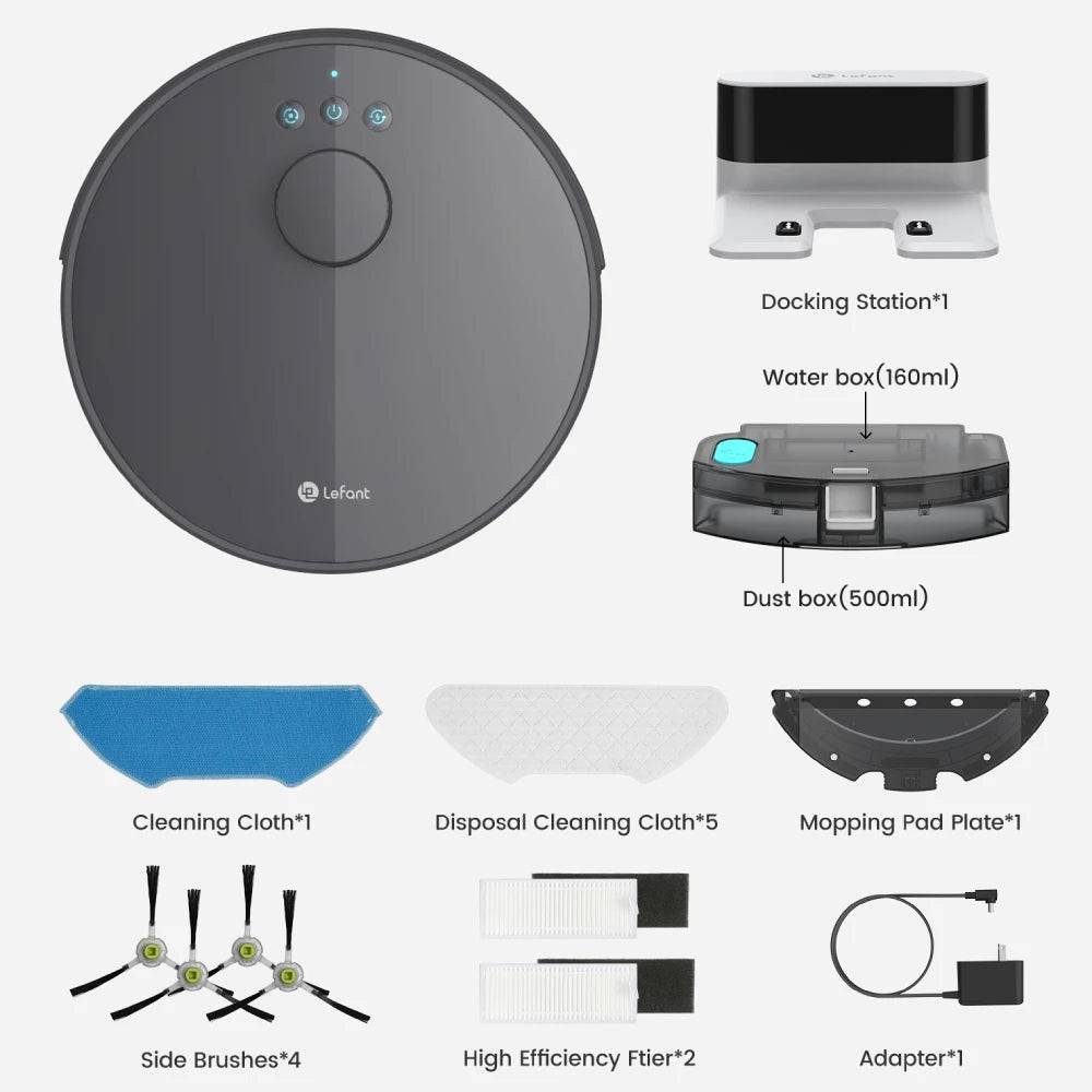 LEFANT M1 Robot Vacuum Cleaner with Mop,Lidar navigation (LDS), 4000Pa, 4000 mAh Battery, App/Alexa Control,Ideal for Hard Floor - M1-Gray / EU / GERMANY