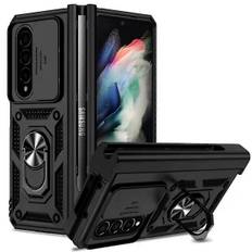 Armor Cover Kompatibel med Galaxy Z Fold 4, Hård PC Stødsikker Cover med Metal Ring Holder S Pen Holder