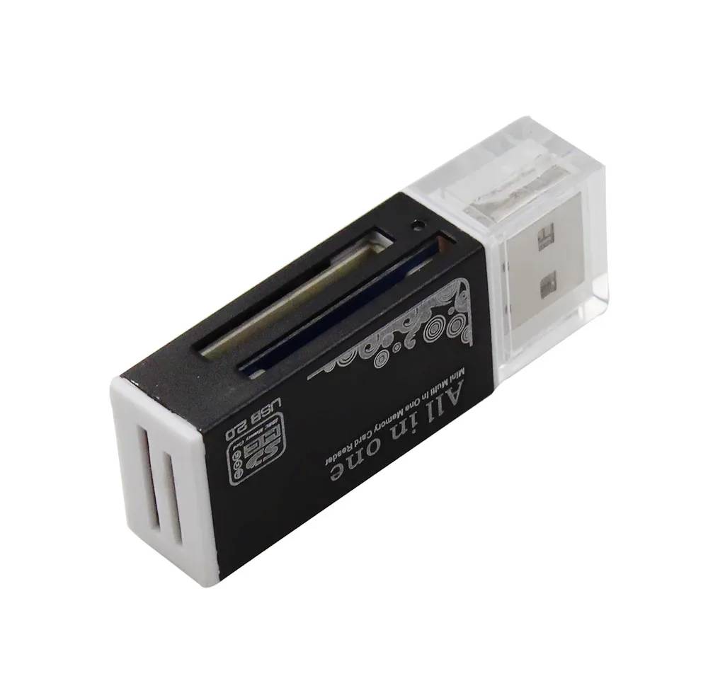 1 st kortläsare tiny usb 2.0 alla in 1 multi minneskort läsare adapter för micro sd sdhc tf m2 mmc 2 färger - Svart