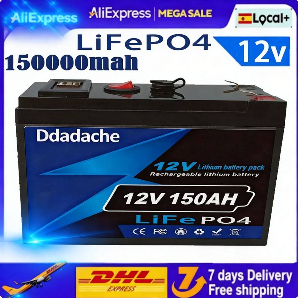 12V 150Ah Lithium LiFePO4 Deep 4000 Cycles Battery Rechargeable Battery for Solar/Wind Power,Small UPS,Lighting,Power Wheels