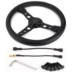 350mm14in for MOMO Prototipo Style 6?Bolt Black Leather Racing Steering Wheel Gray Stitching with