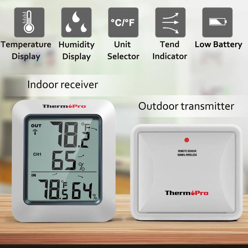 ThermoPro TP60C 60M Trådlös Digital Inomhus Utomhus Termometer Hygrometer Väderstation för Hemmet white