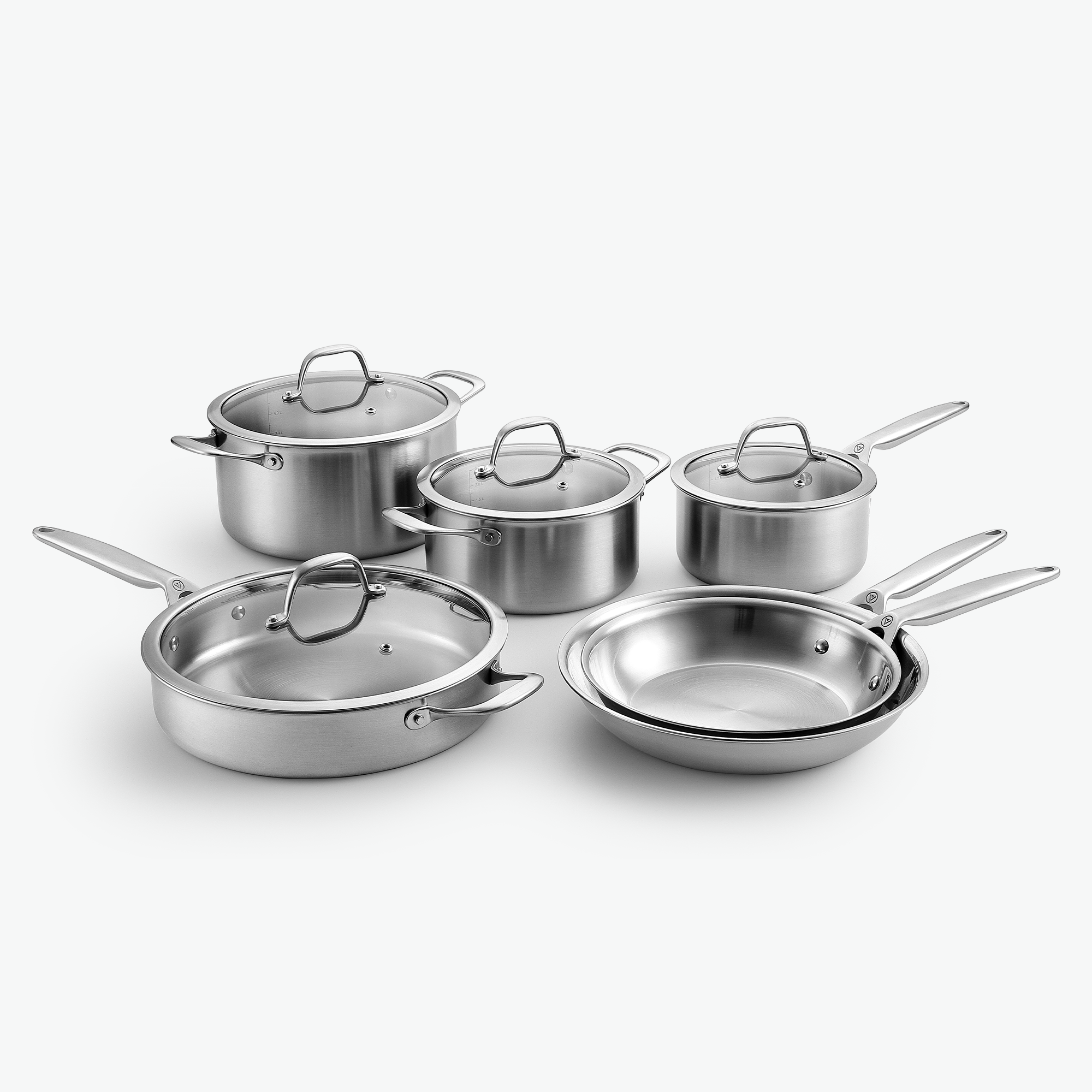 3-Ply stekpanna & gryta set - Rostfritt stål Signature Set - 6 delar / Glas