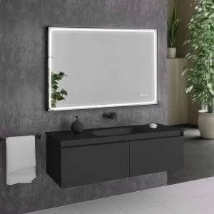 Exclusive Valencia - LED frontlight spejl i sort ramme med touch, antidug, justerbar lysstyrke og farvetone - flere størrelser (Variant: 80x80 cm).