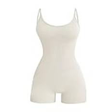 XUEJIANN Vuxen kostym dam ärmlös, enfärgad, sexig strapsbody jumpsuit dam elegant ärmlös (vit, S)