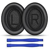 Ainiv Hörlurskuddar i läder, 1 par, ersättningskuddar för over-ear-hörlurarna Bose QuietComfort 35 (QC35) och Quiet komfort 35 II (QC35 II), mjuka, i läder, svart