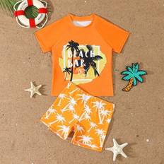 2 st kortärmad Rash Guard-topp och shorts för småbarn, baddräkt - Multifärgad (6Y,7Y,4Y,5Y)